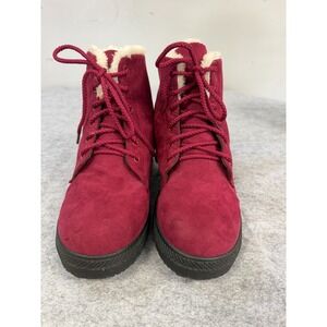 SQL Brand Red Faux Fur Lined, Faux Suede Lace-up Ankle Boots Women's Size 41/9.5